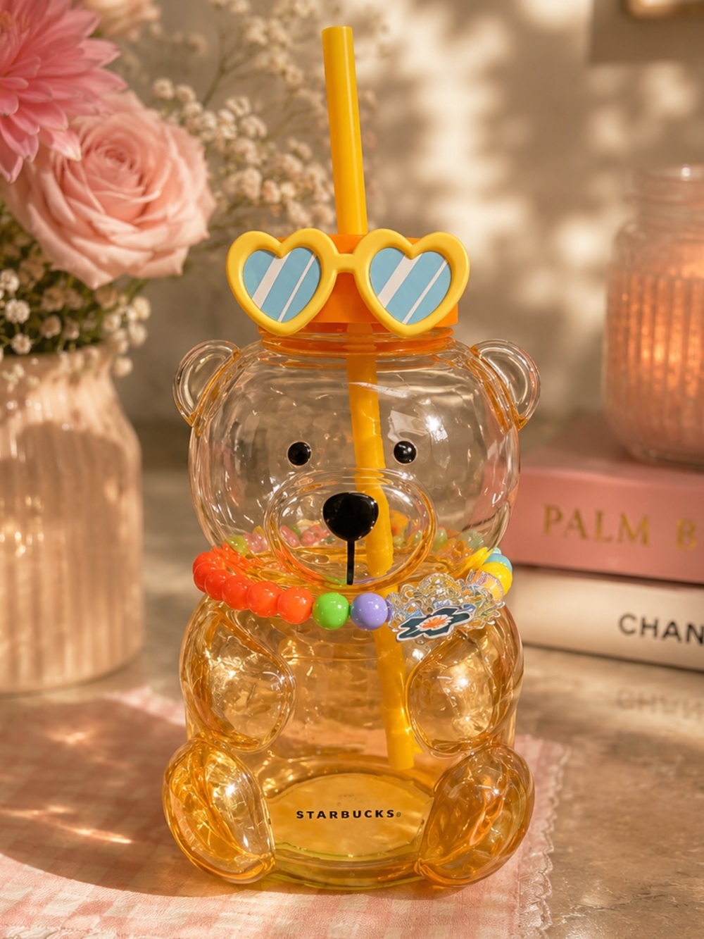 Rare China Exclusive Starbucks Tropical Summer 2005 Bearista Glass Tumbler Cup